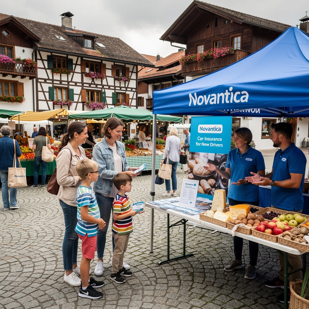 Ein Auto steht vor einem modernen Gebäude, das Versicherungsgesellschaften symbolisiert.